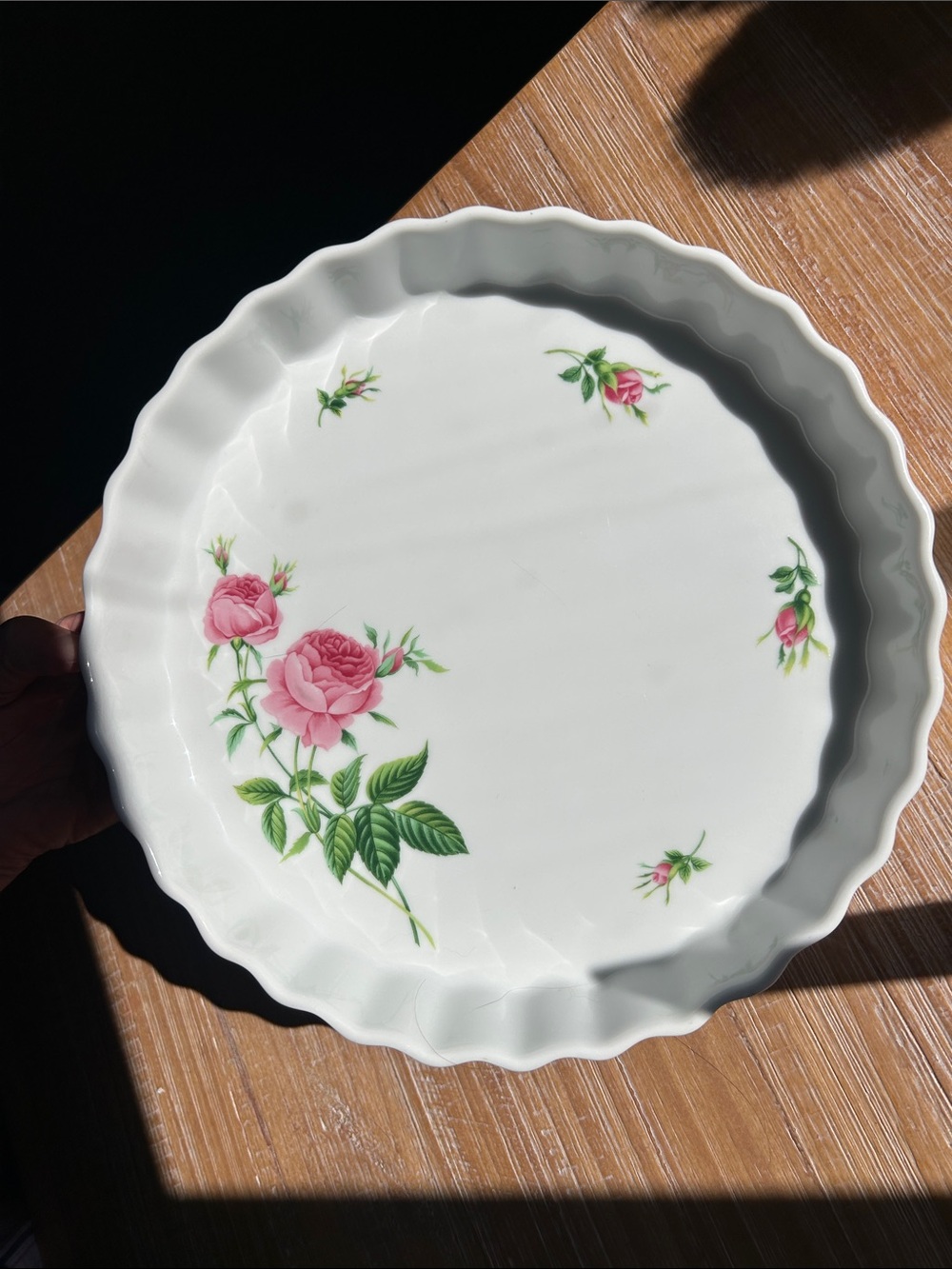 Vintage Christineholm Pink Rose Pattern Bakeware Ruffle Edge.